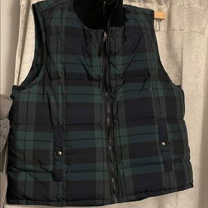 Ralph Lauren Double RL Black and Green Plaid Puffer Vest